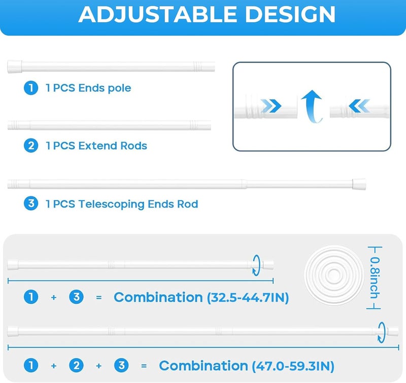 MEXAU 2PCS Small Tension Curtain Rod 27 to 38 Inch,White Short Curtain Rods No Drilling,Loaded Expandable Spring Curtain Rods for Windows Kitchen,Closet,Cupboard,Door,Bookshelf - Image 5